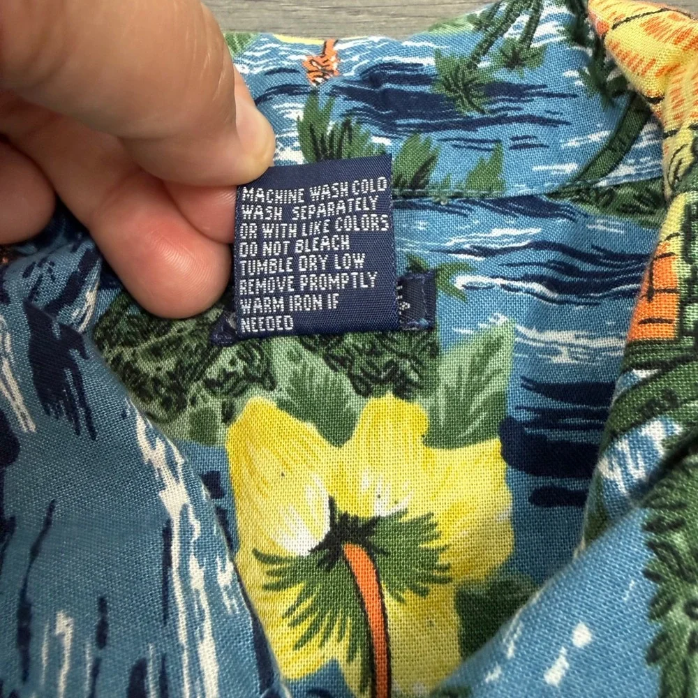 Vintage Cherokee Hawaiian Shirt Ocean Palm Trees Hibiscus Cotton‎ Boys L 10/12
